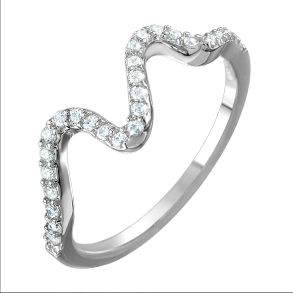 Jewelry - Women's sterling silver Rhodium finish Thin Wavy CZ Inlay Ring